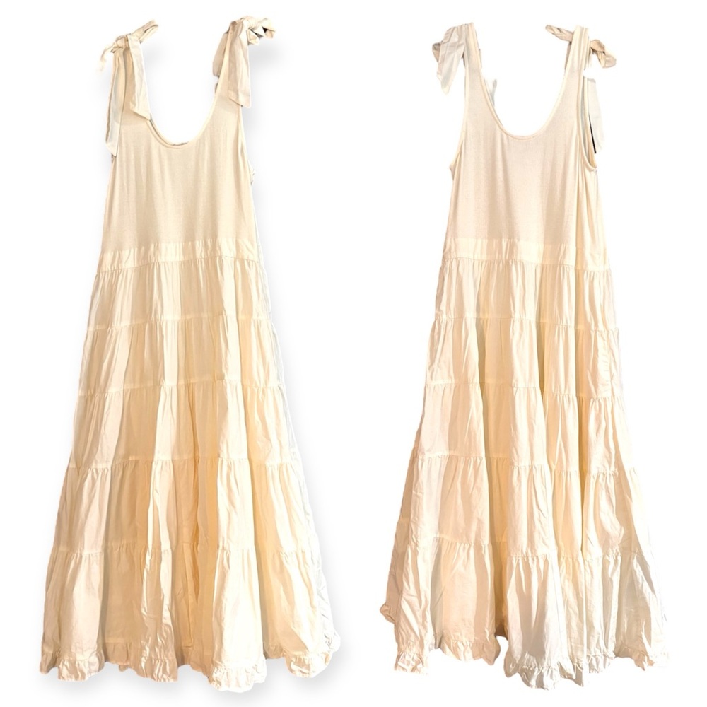 Chelsea & Violet Peplum Bow Tie Shoulder Tiered Ribbed Off White Dress Bridal - Picture 3 of 14